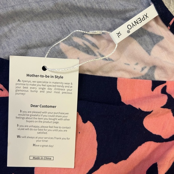 🆕Xpenyo XL Maternity Navy Blue and Pink Short Sleeved Ruched Floral Maxi Dress - Picture 4 of 7